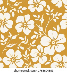Seamless floral pattern . Wallpaper with wild roses silhouette on yellow background. Vector illustration