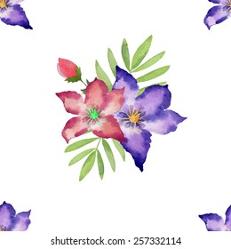 Seamless floral pattern. Watercolor illustration. Vector element for your design.