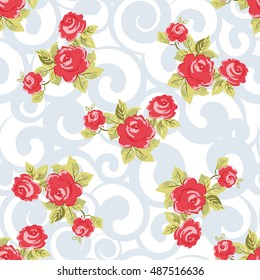 Seamless floral pattern with watercolor red roses Vector Illustration EPS8
