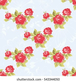 Seamless floral pattern with watercolor red roses Vector Illustration EPS8