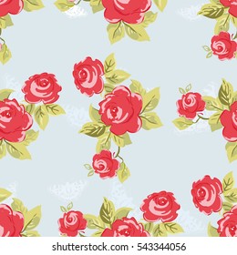 Seamless floral pattern with watercolor red roses Vector Illustration EPS8