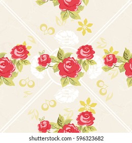 Seamless floral pattern with watercolor red roses Vector Illustration EPS8