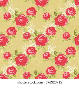 Seamless floral pattern with watercolor red roses Vector Illustration EPS8