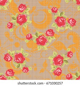 Seamless floral pattern with watercolor red roses Vector Illustration EPS8