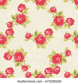 Seamless floral pattern with watercolor red roses Vector Illustration EPS8