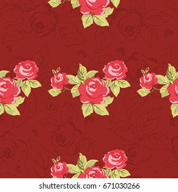 Seamless floral pattern with watercolor red roses Vector Illustration EPS8