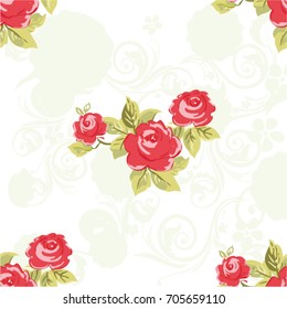 Seamless floral pattern with watercolor red roses Vector Illustration EPS8