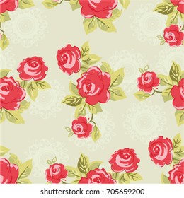 Seamless floral pattern with watercolor red roses Vector Illustration EPS8