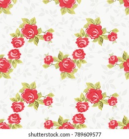 Seamless floral pattern with watercolor red roses Vector Illustration