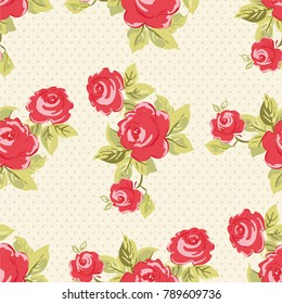 Seamless floral pattern with watercolor red roses Vector Illustration