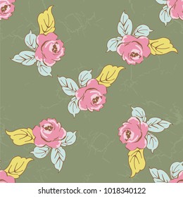 Seamless floral pattern with watercolor rose on leaves Vector Illustration