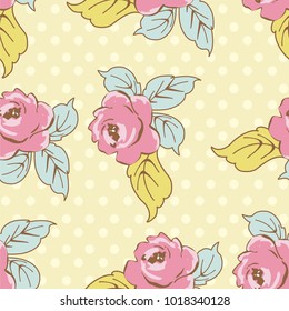 Seamless floral pattern with watercolor rose on leaves Vector Illustration