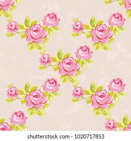 Seamless floral pattern with watercolor rose roses Vector Illustration