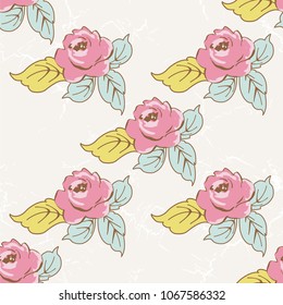 Seamless floral pattern with watercolor rose on leaves Vector Illustration