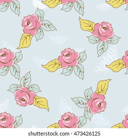 Seamless floral pattern with watercolor rose on leaves Vector Illustration EPS8
