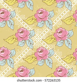 Seamless floral pattern with watercolor rose on leaves Vector Illustration EPS8
