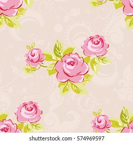 Seamless floral pattern with watercolor rose roses Vector Illustration EPS8