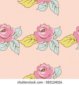 Seamless floral pattern with watercolor rose on leaves Vector Illustration EPS8