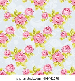 Seamless floral pattern with watercolor rose roses Vector Illustration EPS8