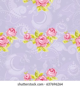 Seamless floral pattern with watercolor rose roses Vector Illustration EPS8