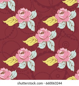 Seamless floral pattern with watercolor rose on leaves Vector Illustration EPS8