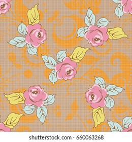 Seamless floral pattern with watercolor rose on leaves Vector Illustration EPS8