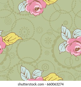 Seamless floral pattern with watercolor rose on leaves Vector Illustration EPS8