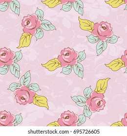 Seamless floral pattern with watercolor rose on leaves Vector Illustration EPS8