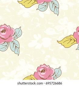 Seamless floral pattern with watercolor rose on leaves Vector Illustration EPS8