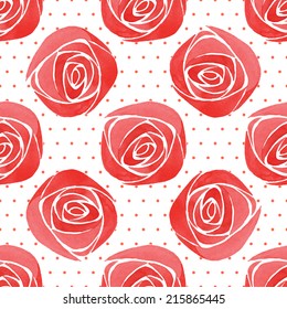 Seamless floral pattern watercolor roses and circles 