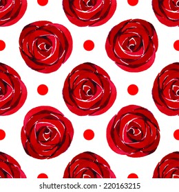Seamless floral pattern watercolor roses and circles, illustration. 