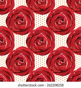 Seamless floral pattern watercolor roses and and small circles, vintage illustration.     