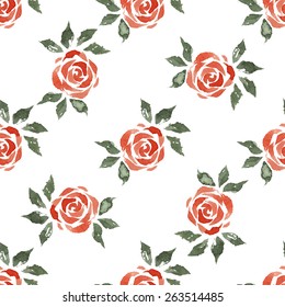 Seamless floral pattern watercolor roses, print.