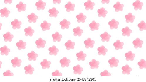 Seamless floral pattern, watercolor style, pink background, plum blossoms