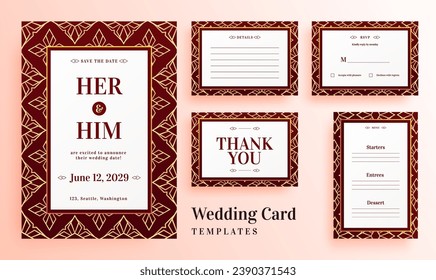 Seamless Floral Pattern Wedding Template with Rsvp, Menu Card and Thank you card layout.