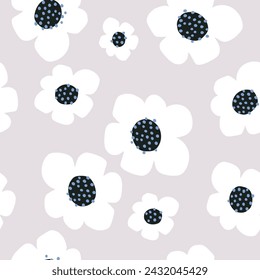 Seamless floral pattern with white abstract flowers. Botanical minimal pastel texture. Vector illustration