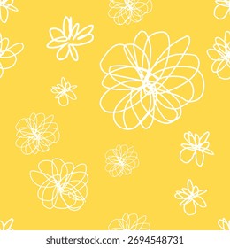 Patrón floral sin fisuras – flores Abstractas blancas sobre fondo amarillo.eps