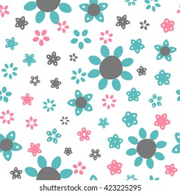 Seamless floral pattern with white background. Vector repeating texture.