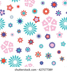 Seamless floral pattern with white background. Vector repeating texture.