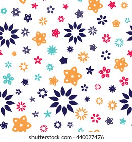 Seamless floral pattern with white background. Vector repeating texture.