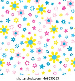 Seamless floral pattern with white background. Vector repeating texture.