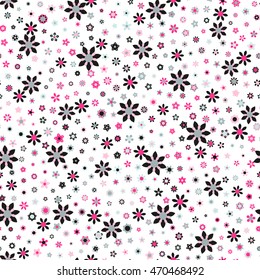Seamless floral pattern with white background. Vector repeating texture.