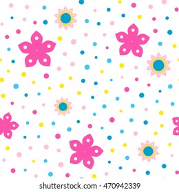 Seamless floral pattern with white background. Vector repeating texture.