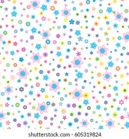 Seamless floral pattern with white background. Vector repeating texture.