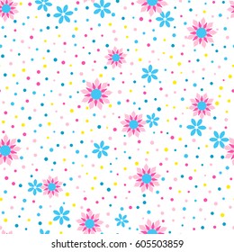 Seamless floral pattern with white background. Vector repeating texture.