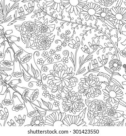 Seamless floral pattern  in white and black colors 