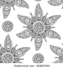 Seamless floral pattern in white and black colors 