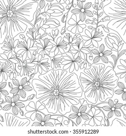 Seamless floral pattern  in white and black colors 