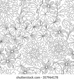 Seamless floral pattern  in white and black colors 