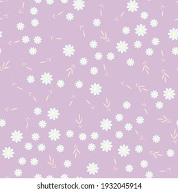 
Seamless floral pattern. White chamomile or daisies on a lilac background. Endless patterns for textiles and fabrics, wrapping paper, packaging. Vector image. Flat style
